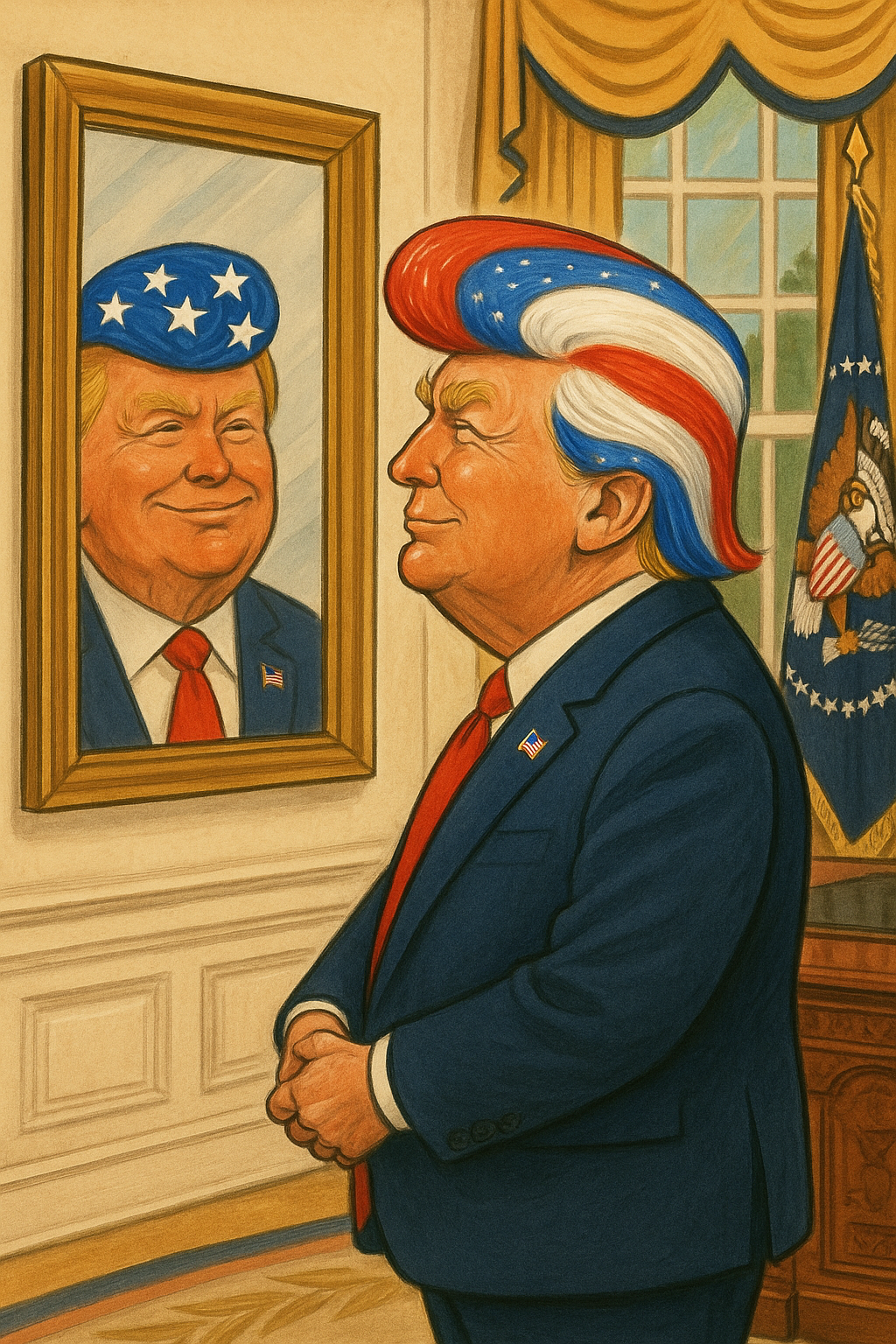 Trump S Přehazovačkou Před Zrcadlem